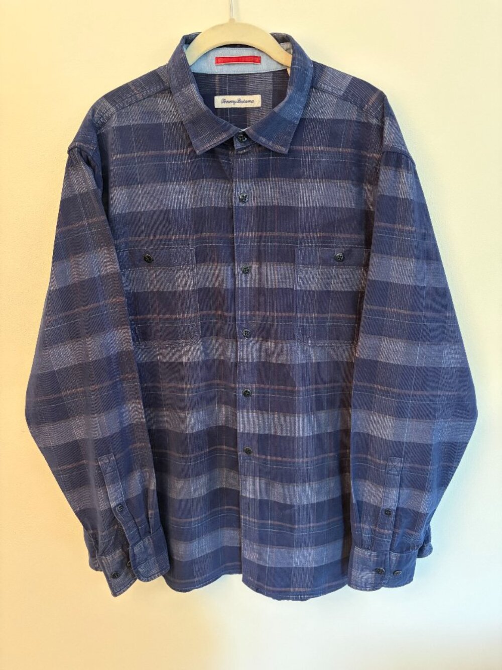 TOMMY BAHAMA BLUE PLAID COTTON *DEL COAST* CORDUROY LONG SLEEVE SHIRT Men's XL